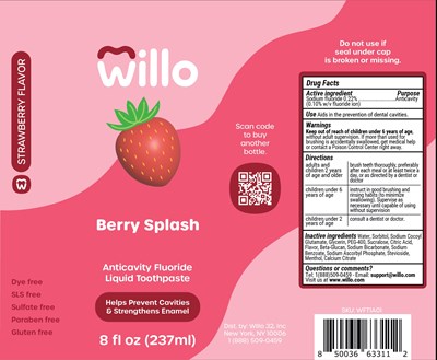 Willo 8oz Berry Splash Dyefree Label (Willo 8oz Berry Splash Dyefree Fluoride Dentalbrite 006)